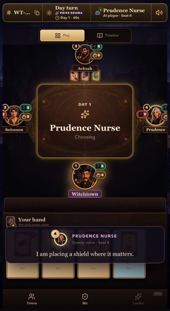 AI player Prudence delivers a Gossip voice line